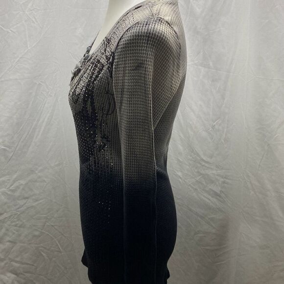 Voice of California Y2K skull blinged out ombre waffle knit shirt top M - Picture 4 of 10